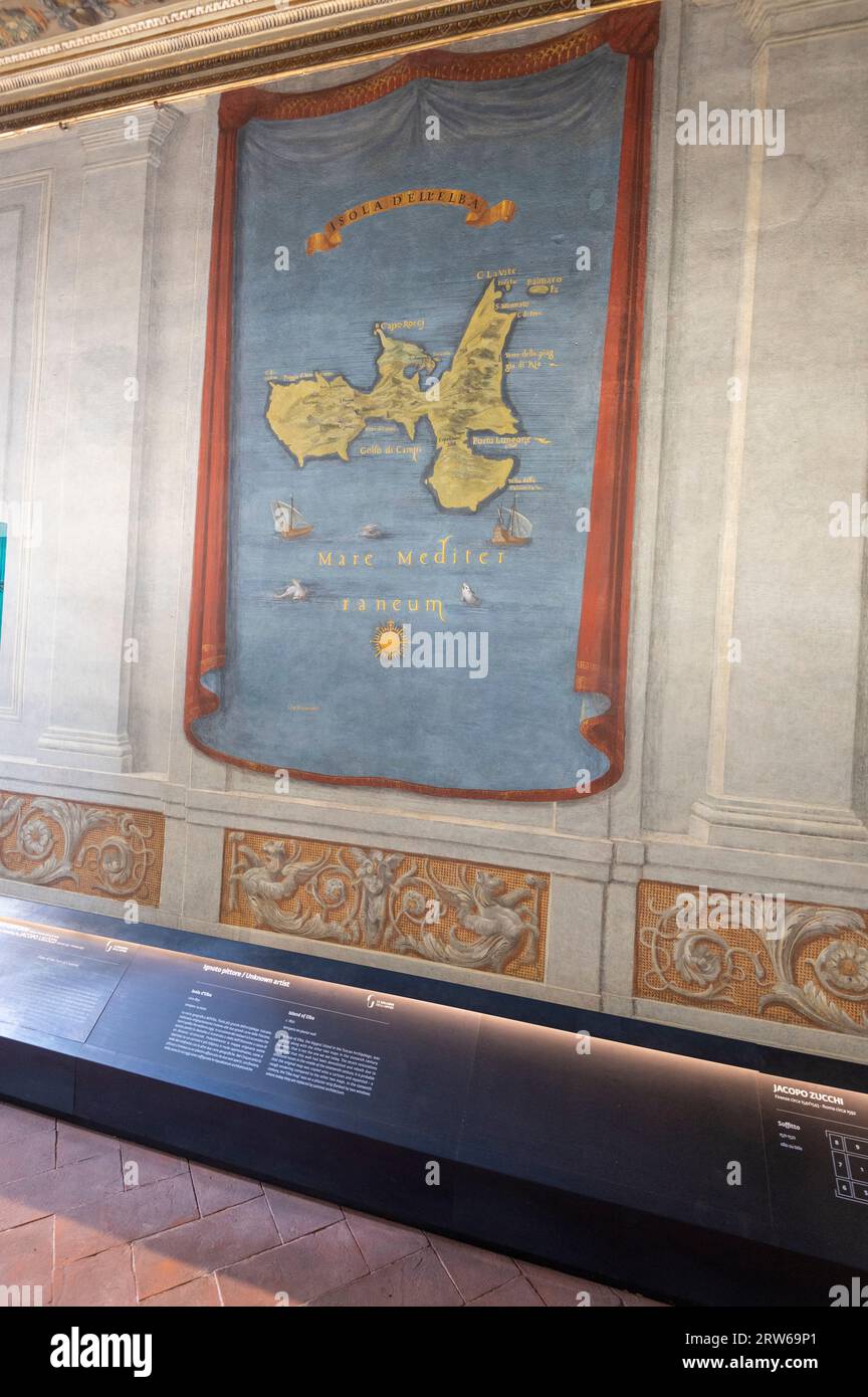 Numéro de salle A14 à la Galerie des Offices est la Terrazzo Delle carte Geografiche (terrasse des cartes géographiques) ou Hall des cartes, affichant grand Banque D'Images