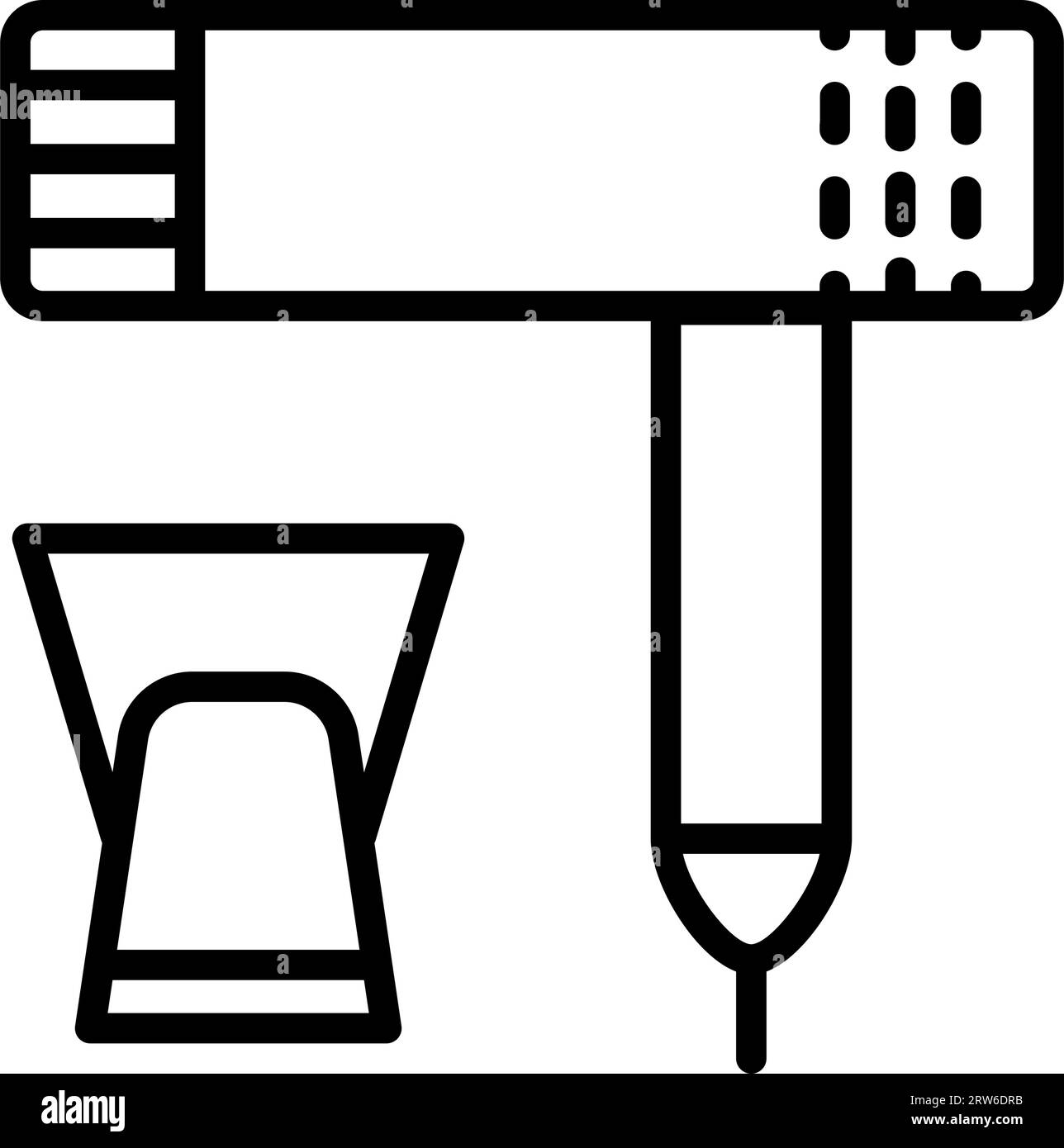 Icône de sèche-cheveux, sèche-cheveux avec air soufflé, utiliser l'appareil, symbole de ligne fine. Illustration vectorielle sur fond blanc. Illustration de Vecteur