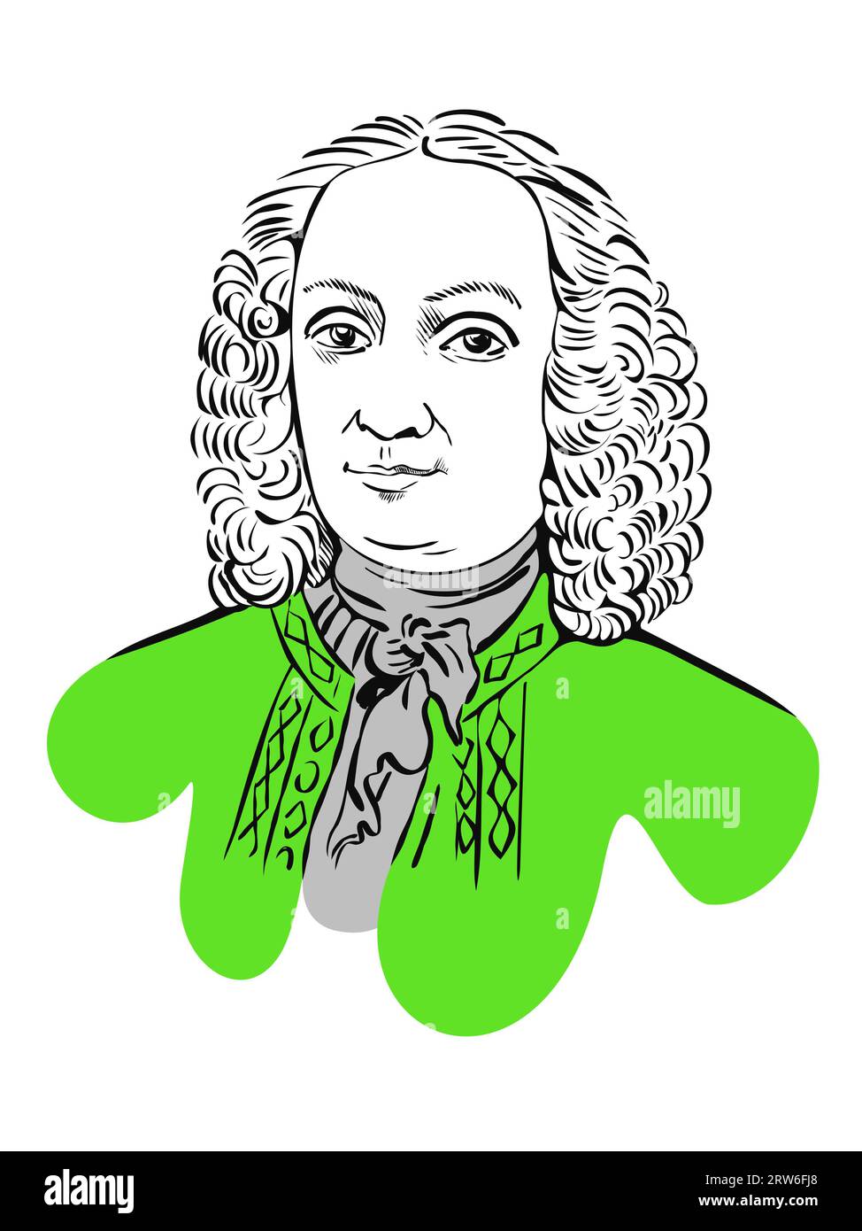 Antonio Lucio Vivaldi, portrait, illustration vectorielle/croquis/dessin isolé sur fond transparent Banque D'Images