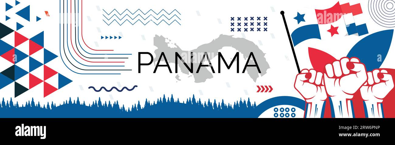 PANAMA carte et poings levés. Journée nationale ou jour de l'indépendance pour la célébration DU PANAMA. Design rétro moderne avec icônes abstraites. Vecteur Illustration de Vecteur