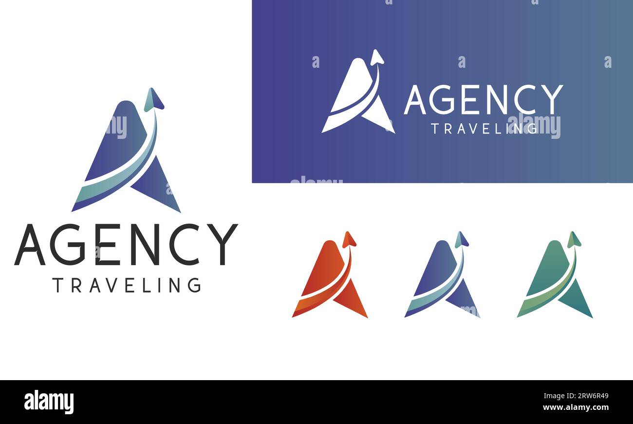 Lettre initiale A avec logo d'agence de voyages Design Logotype Voyageur plane Directional Illustration de Vecteur