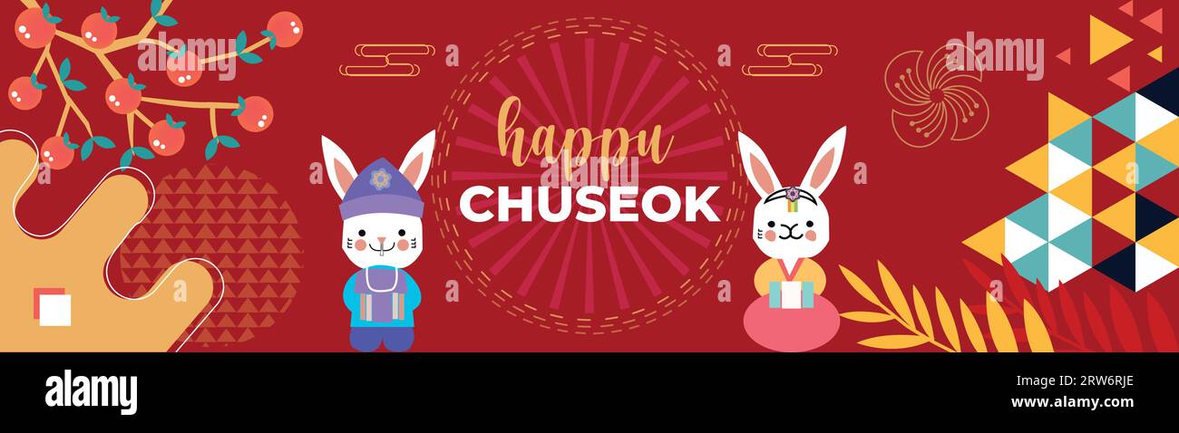 Joyeux JOUR CHUSEOK , nouvel an chinois 2024 , année du lapin , Chinois traditionnel. Illustration de Vecteur