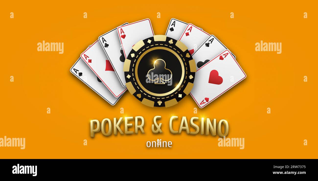 Concept poker ou casino. Affiche vectorielle pour championnat. Jeu de puce réaliste avec la couleur des clubs et jouer des cartes as de toutes les couleurs. Jouer à Illustration de Vecteur