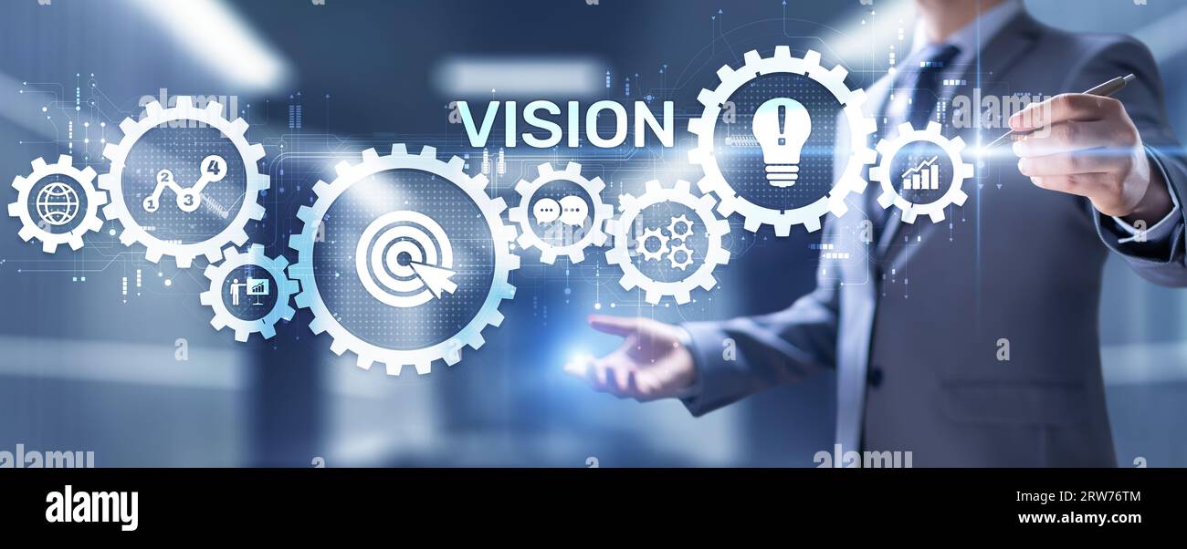 Vision de la stratégie de développement commercial de la mission sur écran virtuel. Banque D'Images