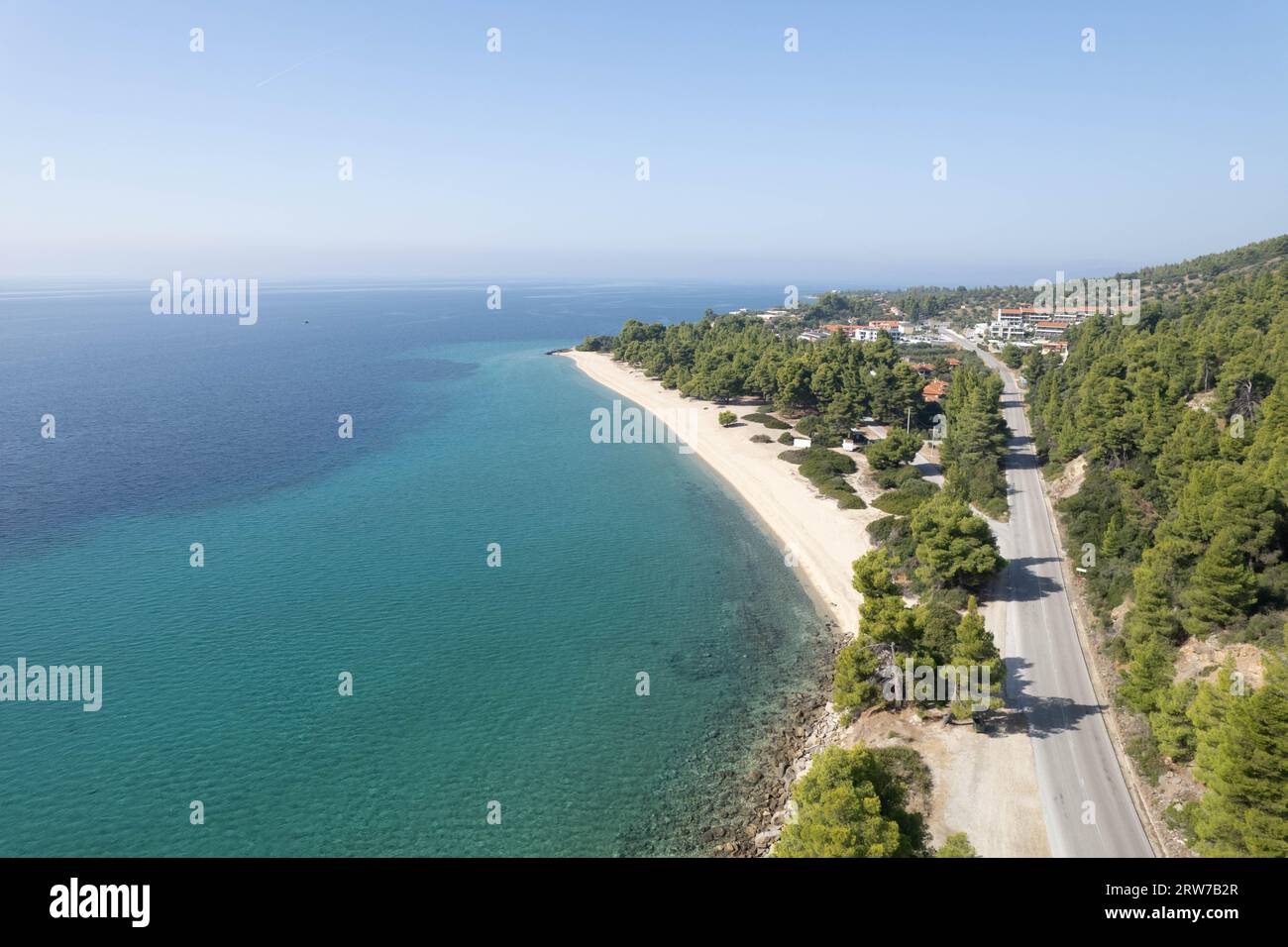 Drone photo de Côte grecque, Plage, Mer, à Sithonia, Chalcidique, Grèce, Banque D'Images