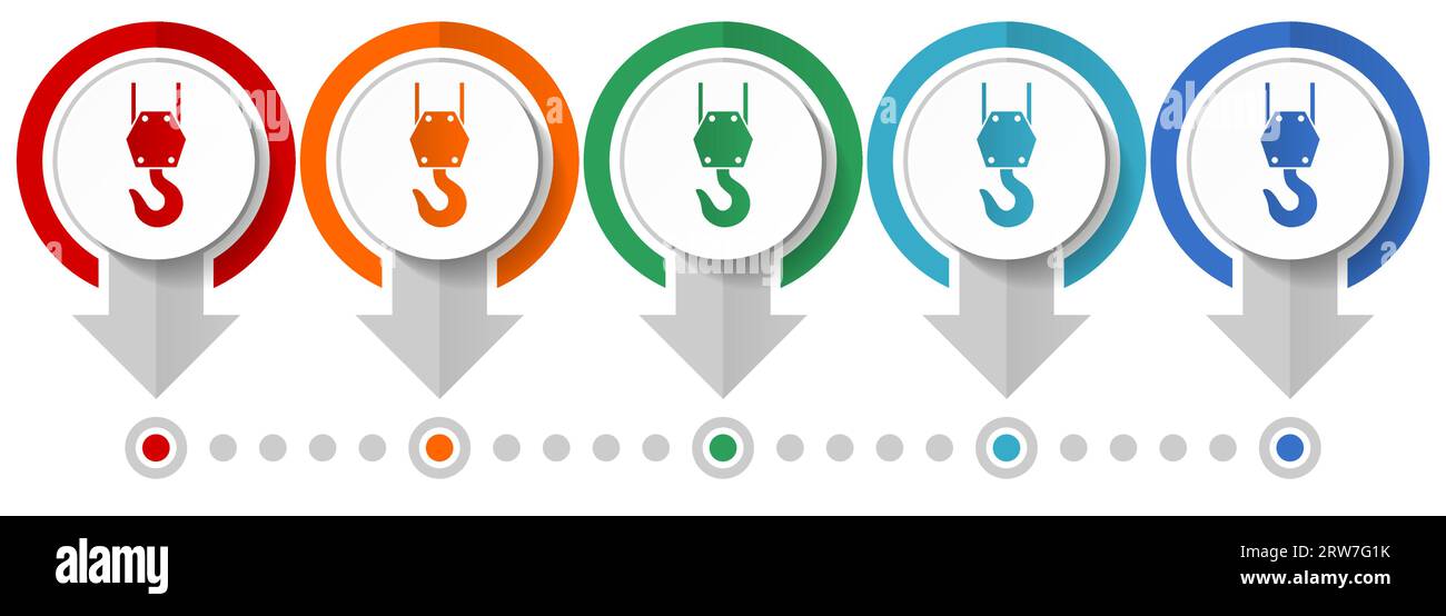 Grue, jeu d'icônes vectorielles de l'industrie, modèle d'infographie de conception plate, définir des icônes de concept de pointeur dans 5 options de couleur pour le webdesign et les applications mobiles Illustration de Vecteur
