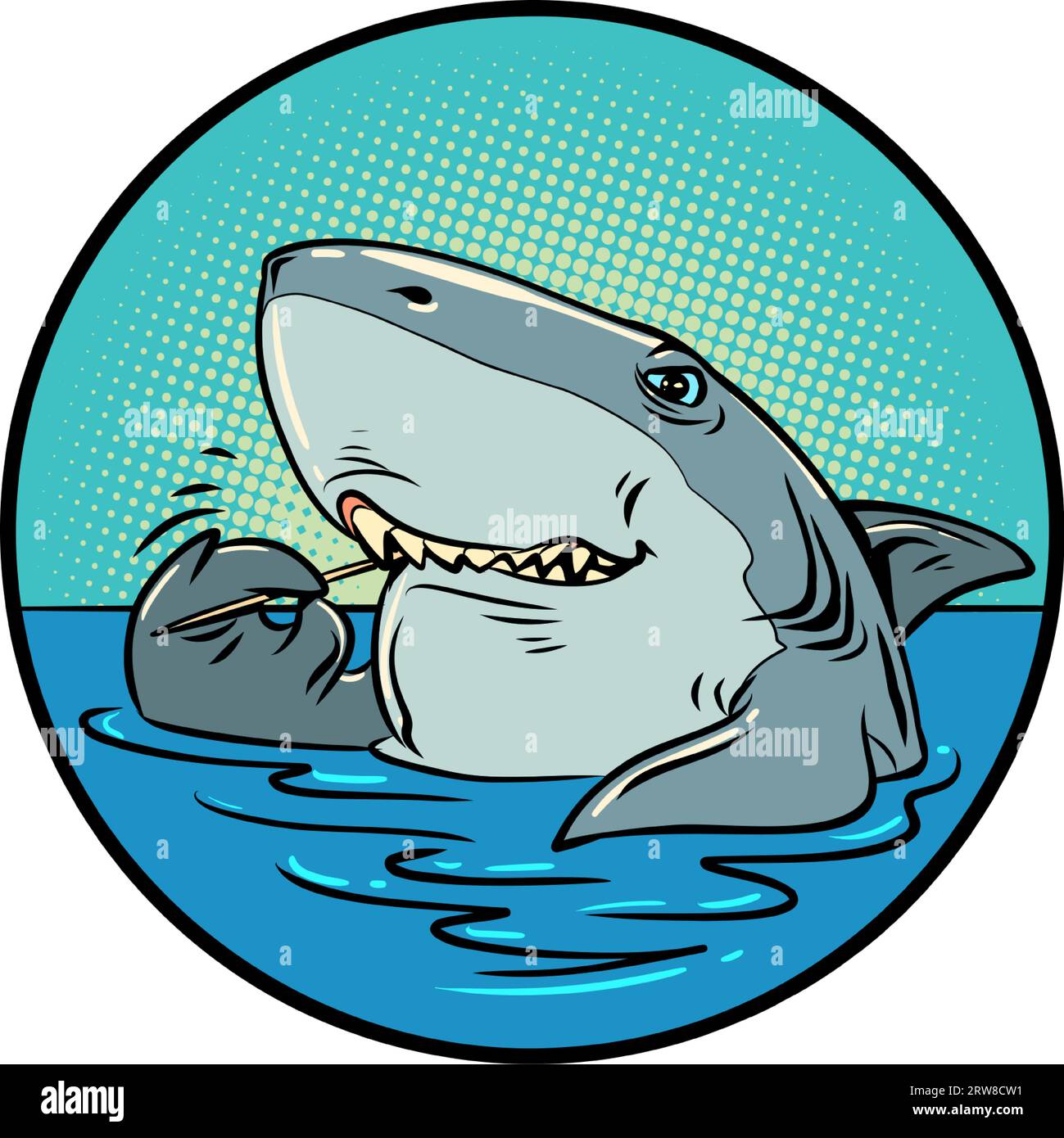 services dentaires soins dentaires. Le requin nettoie ses dents avec un cure-dents. Illustration de Vecteur