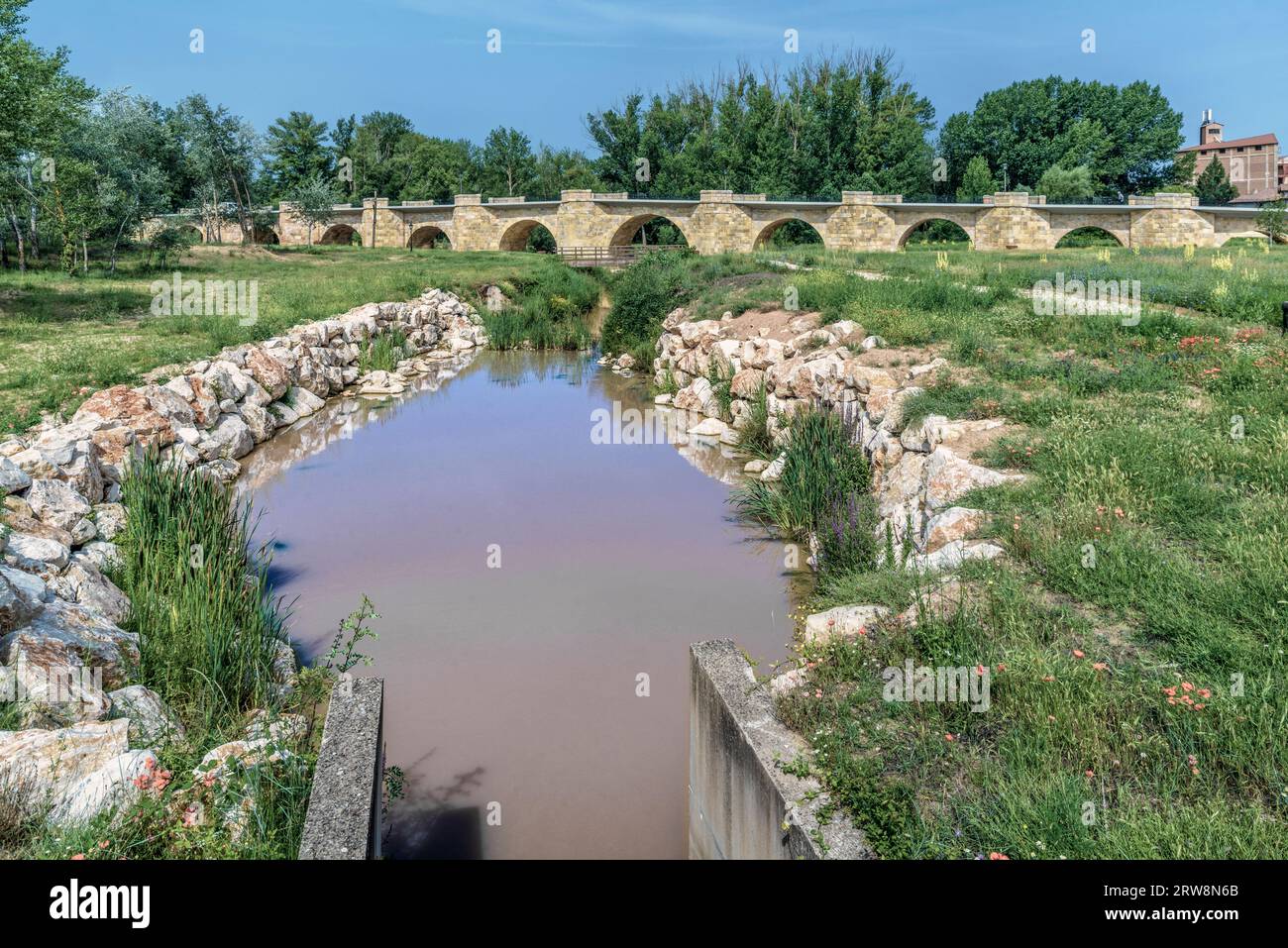 Pont médiéval de San Esteban sur le fleuve Duero, San Esteban de Gormaz, province de Soria, communauté autonome de Castille-et-Léon, Espagne Banque D'Images