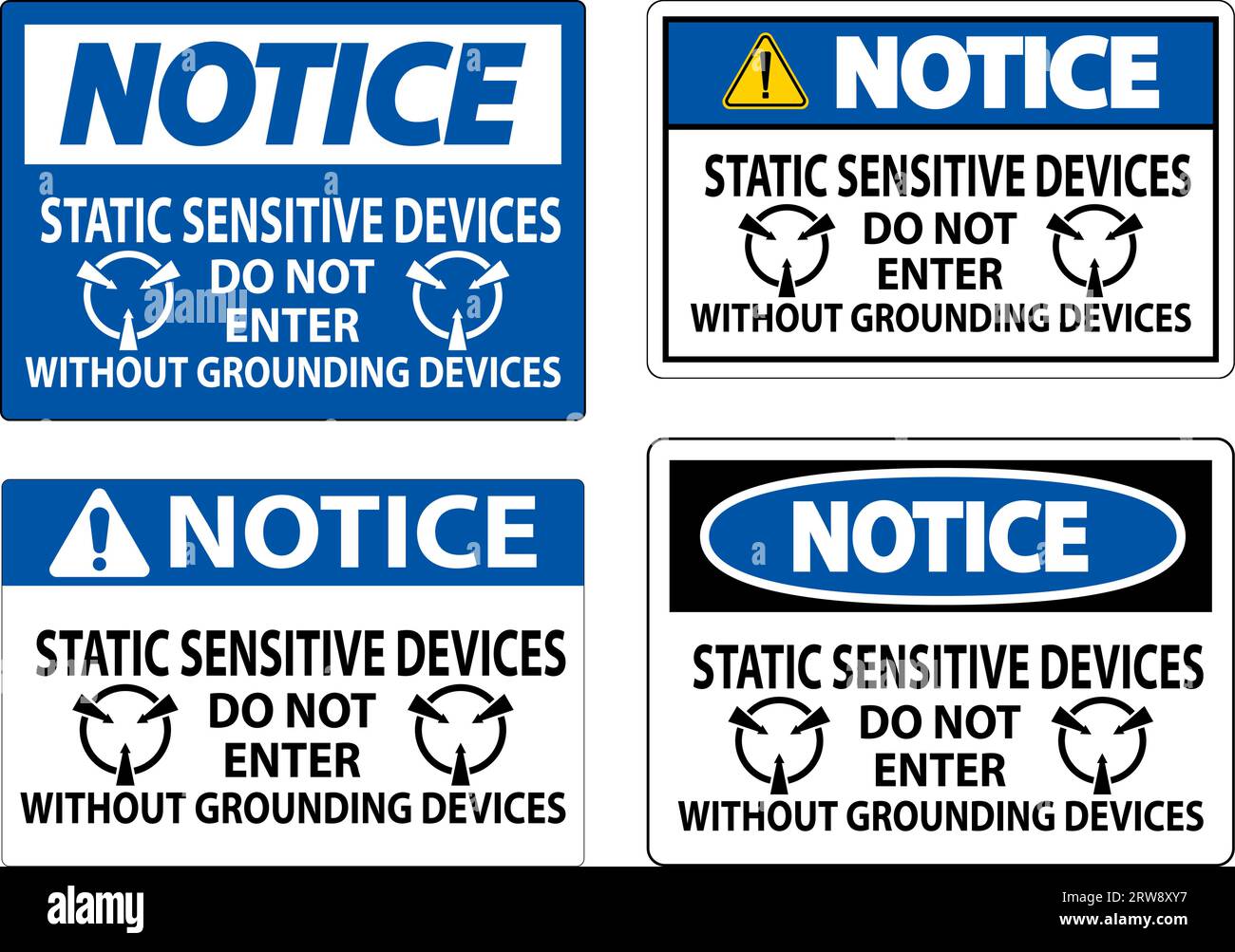 Panneau d'avis les appareils sensibles à l'électricité statique n'entrent pas sans dispositifs de mise à la terre Illustration de Vecteur