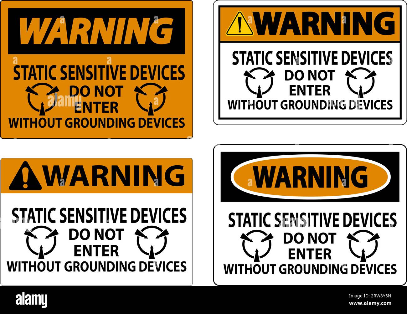 Panneau d'avertissement appareils sensibles à l'électricité statique ne pas entrer sans dispositifs de mise à la terre Illustration de Vecteur