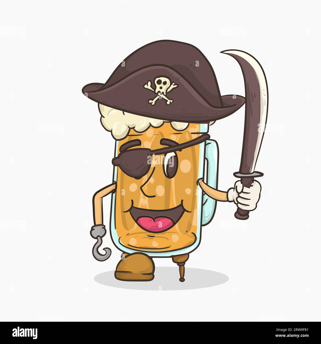 verre à bière pirates avec illustration vectorielle mascotte visage Illustration de Vecteur