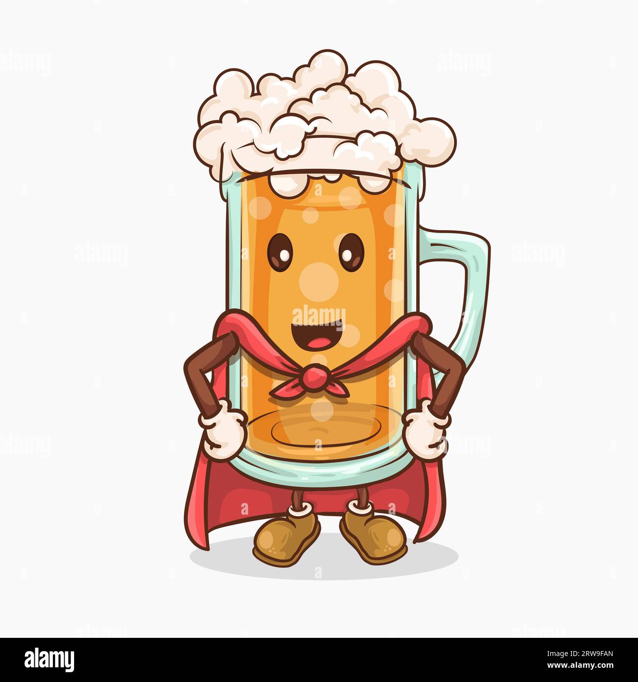 verre à bière avec kawaii mignon visage mascotte super mains sur les hanches pose illustration vectorielle Illustration de Vecteur