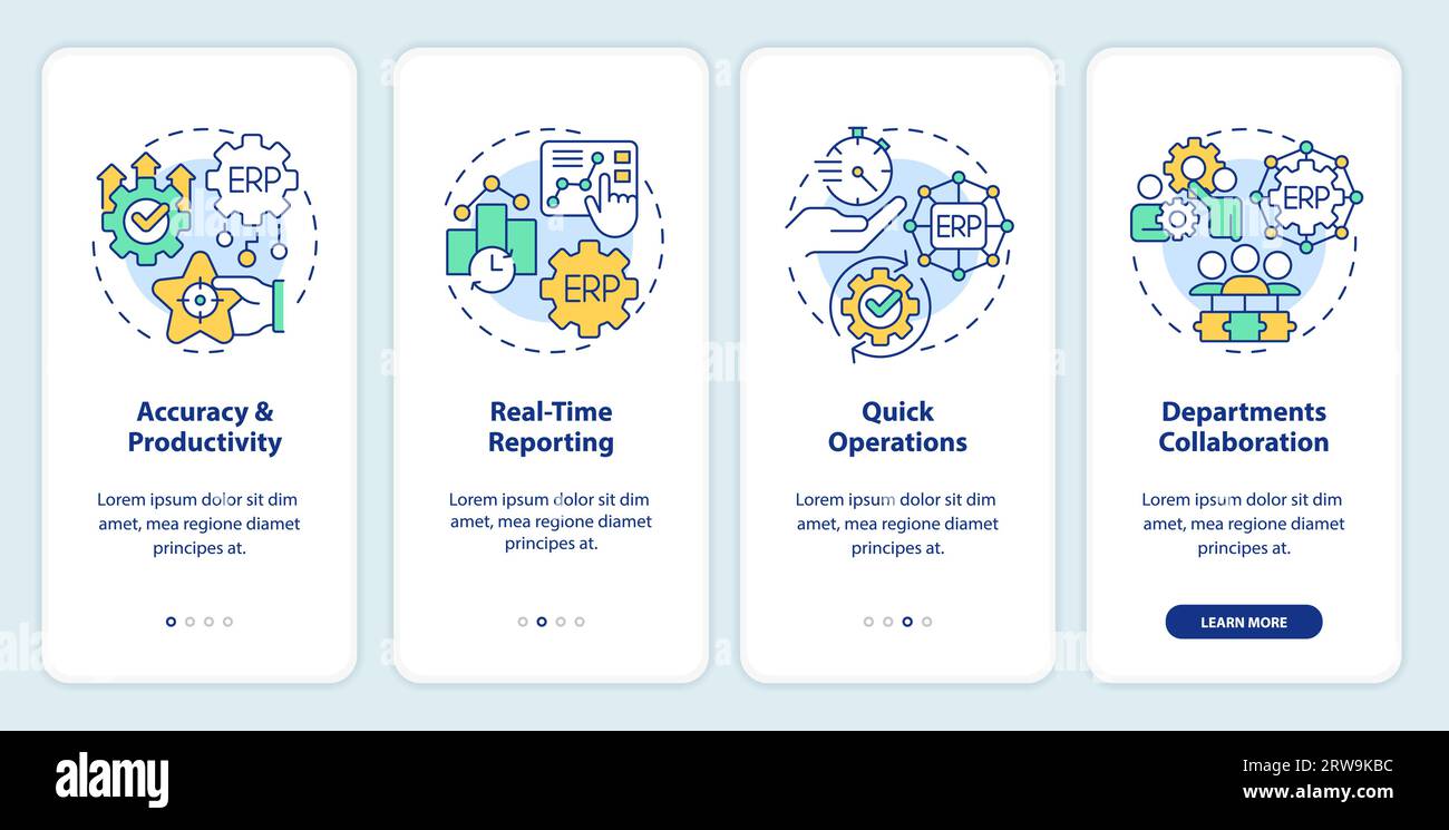 Présentation ERP avec concept d'icônes linéaires colorées Illustration de Vecteur