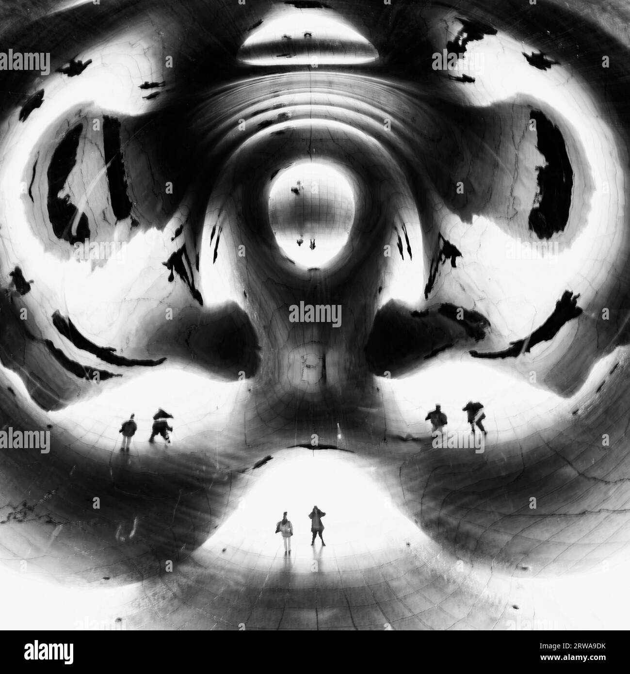 Reflections in Cloud Gate sculpture, Chicago, Illinois, USA Banque D'Images