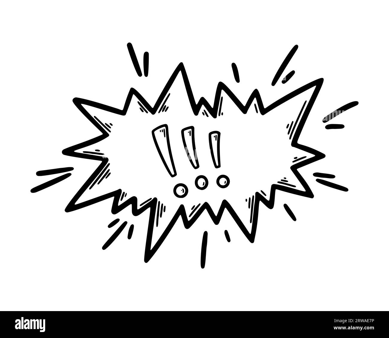 Point d'exclamation dans la bulle de discours. Doodle illustration de cri, de parler, d'émotion en colère, d'expression agressive. Signe attention ou STOP Illustration de Vecteur