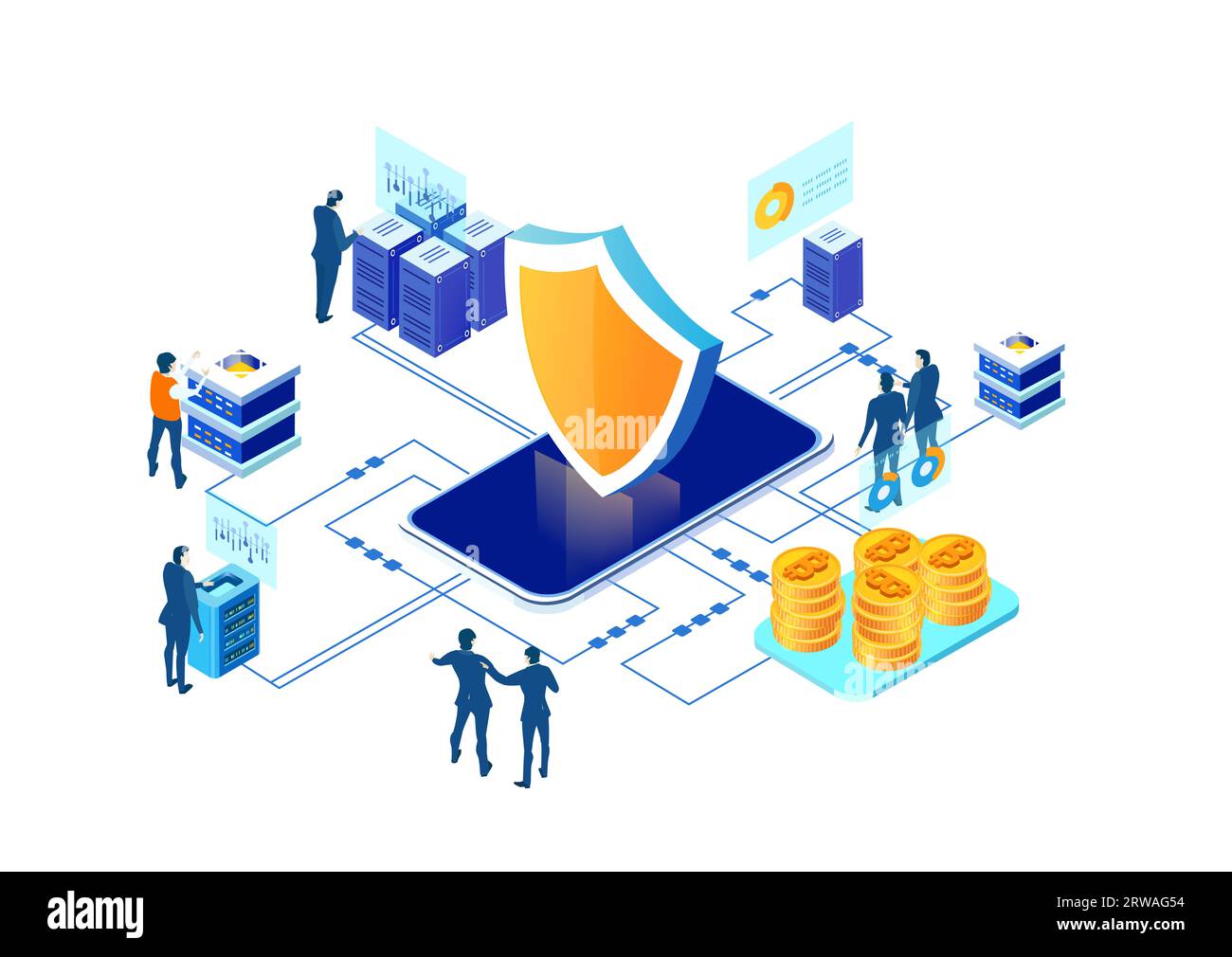 Les gens d'affaires minent la monnaie crypto. Mineurs et pièces de monnaie de concept de crypto-monnaie, équipement minier, création de chaîne de blocs. Banque D'Images