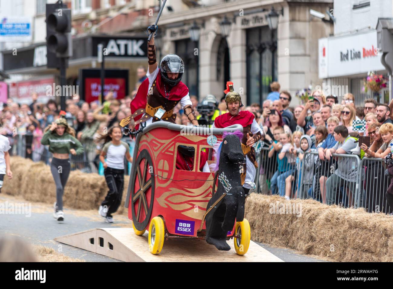 Rallye de boîtes à savon de Colchester. Soapbox derby course de gravité dans la High Street de Colchester, Essex, Royaume-Uni. Participant 20, Chariotears de Fyre Banque D'Images
