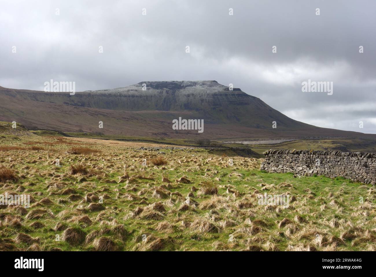 La montagne Ingleborough l'un des trois sommets du Yorkshire de près de la route B6255 près de Chapel-le-dale, parc national des Yorkshire Dales, Angleterre, Royaume-Uni. Banque D'Images
