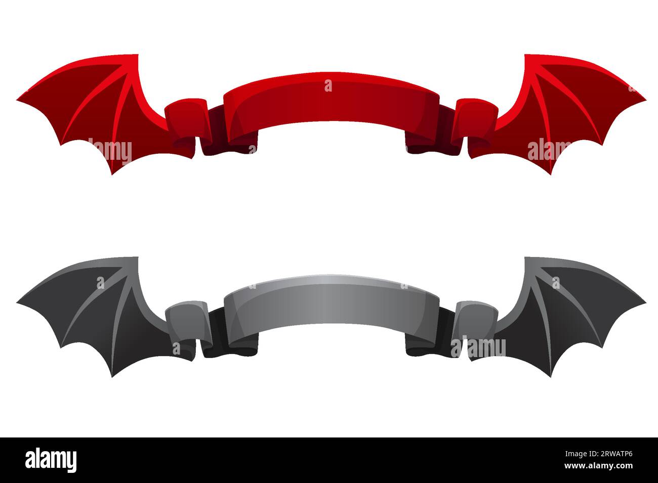 Ruban rouge et noir avec des ailes de diable pour le décor d'Halloween Illustration de Vecteur