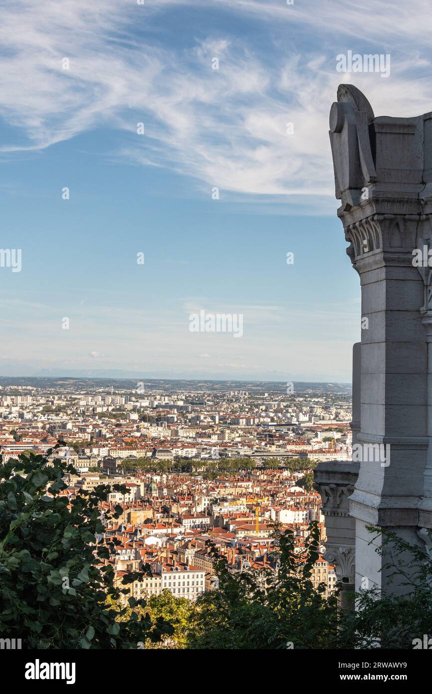 Vues panoramiques de Lyon depuis la Basilique notre Dame de Fourvière, Lyon, Rhône Alpes, France. Banque D'Images