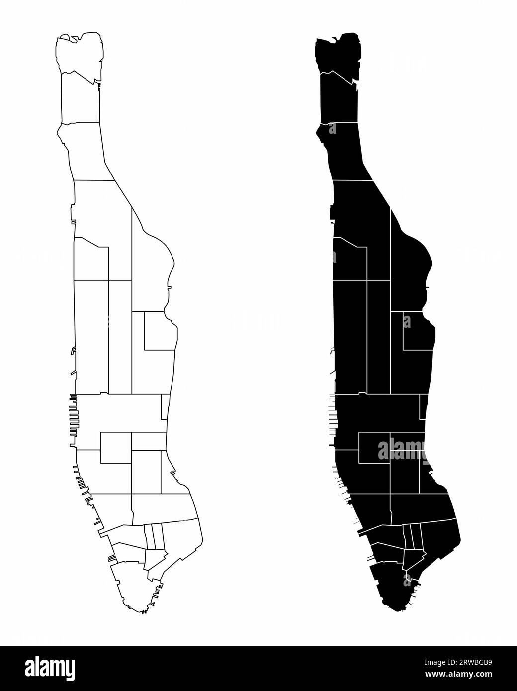 Les cartes administratives de Manhattan en noir et blanc Illustration de Vecteur