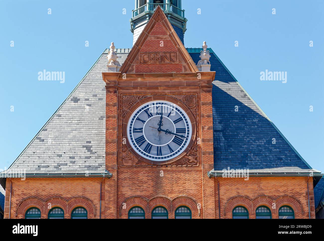 Central Railroad of New Jersey terminal : détail, tour de l'horloge. Banque D'Images