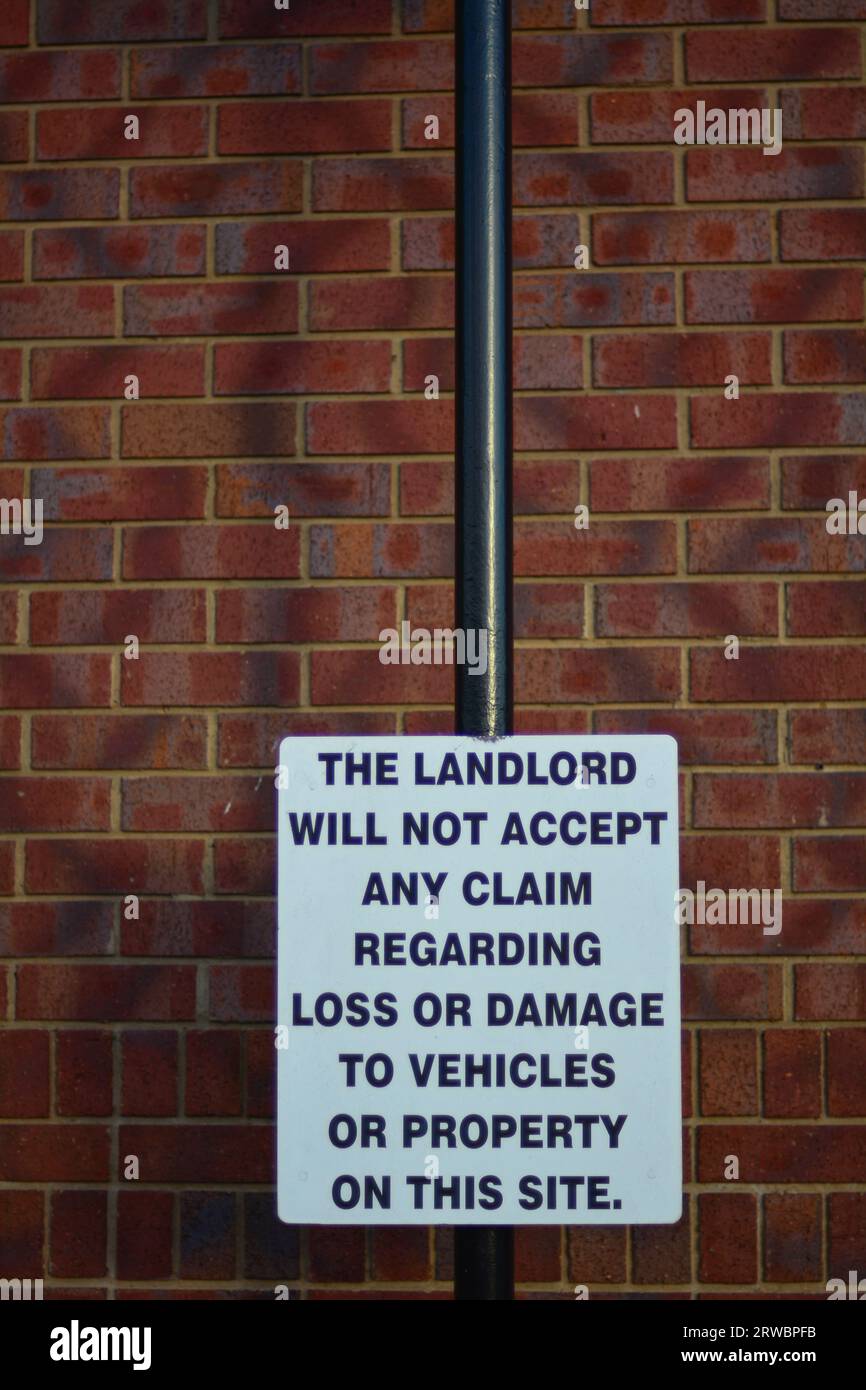 Parkings aucune responsabilité propriétaire signes Banque D'Images