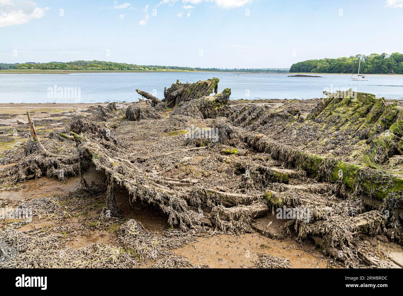 Le chalutier Lowestoft 'Helping Hand' (construit en 1921) a été installé dans la piscine Black Mizen Pool en 1969 à Lawrenny dans le parc national de la côte du Pembrokeshire, au Royaume-Uni Banque D'Images