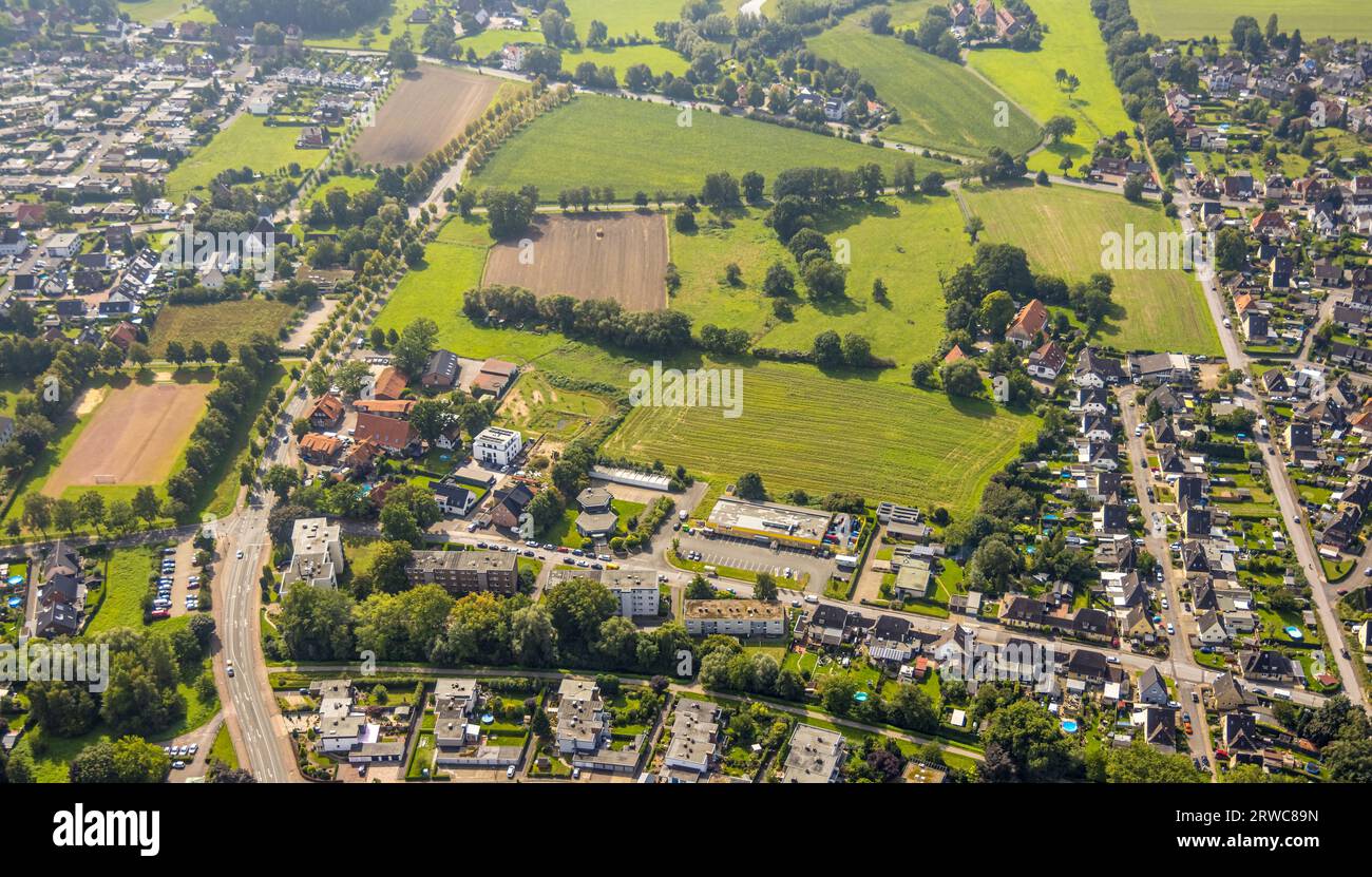 Vue aérienne, zones de prairie verte Bimbergsheide, Braam-Ostwennemar, Uentrop, Hamm, région de la Ruhr, Rhénanie du Nord-Westphalie, Allemagne, DE, Europe, photo aérienne Banque D'Images