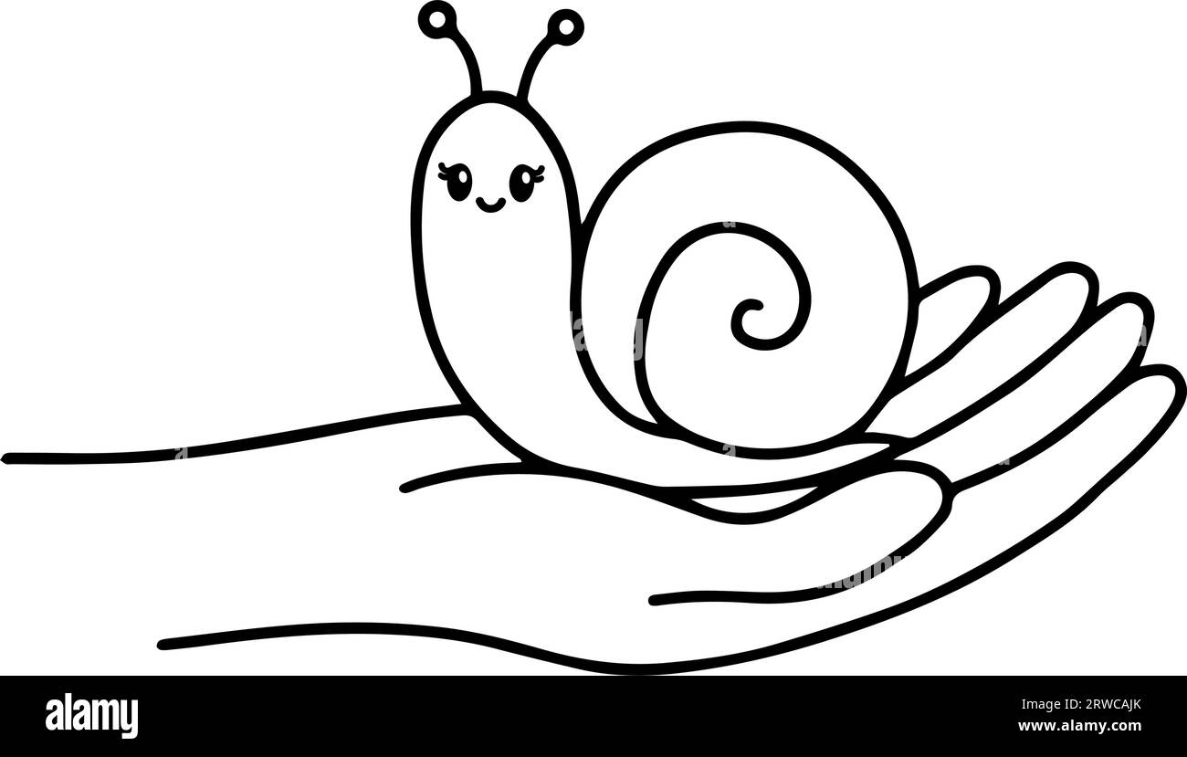 Escargot animal mignon sur une illustration vectorielle de main. Escargots qui vivent à la maison, enfants amis dessinant pour le livre pour enfants Illustration de Vecteur