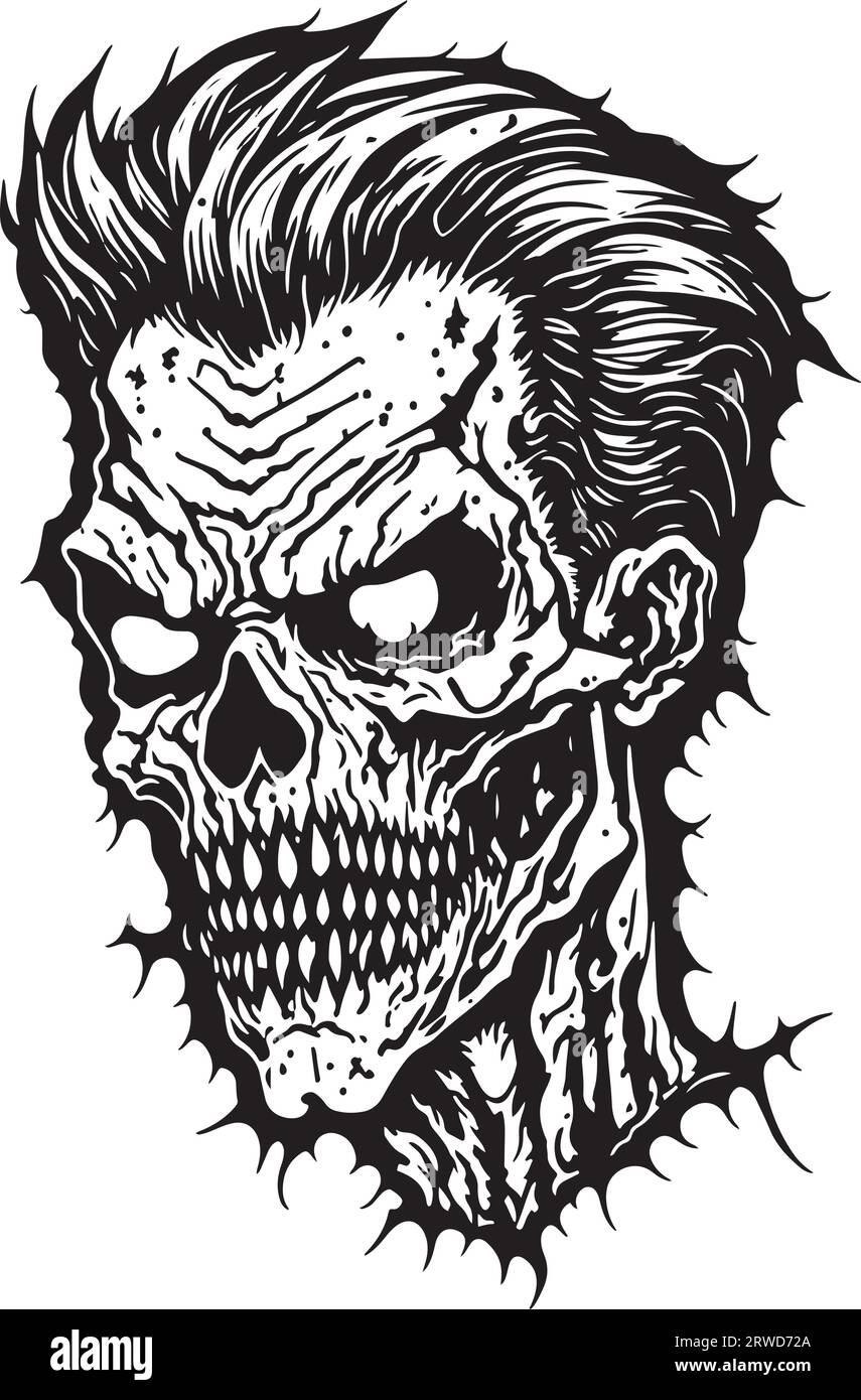 Zombie Head Halloween style Black Outline Vector Illustration de Vecteur