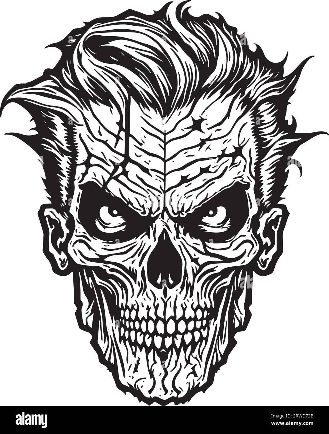 Zombie Head Halloween style Black Outline Vector Illustration de Vecteur