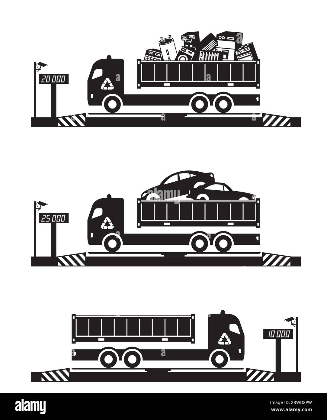 Camions avec ferraille à l'échelle du pont-bascule – illustration vectorielle Illustration de Vecteur