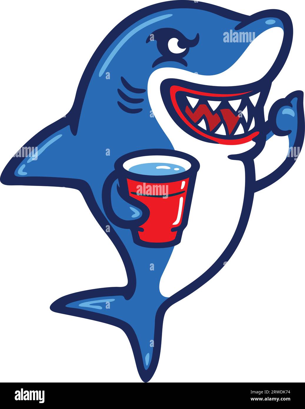 Mignon Shark tenant une Big Red Solo Cup et souriant Illustration de Vecteur