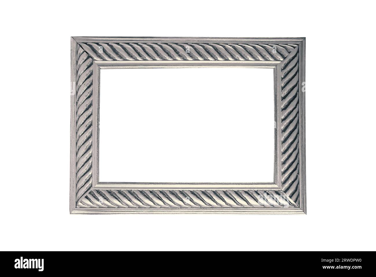 Cadre gris métallique décoratif brillant de luxe unique style tendance fantaisie sur fond blanc isolé Banque D'Images