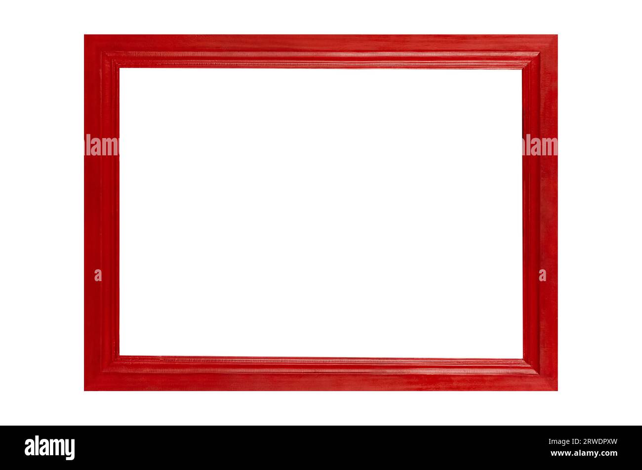 Cadre photo en bois simple rouge, contemporain, forme rectangulaire style rétro isolé sur fond blanc Banque D'Images