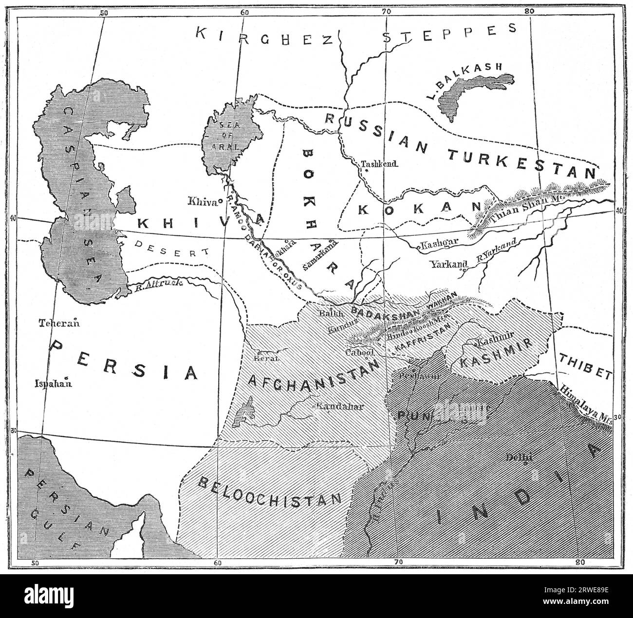 Une carte représentant le Moyen-Orient vers 1873. Source : le magazine Leisure Hour, avril 1873 Banque D'Images