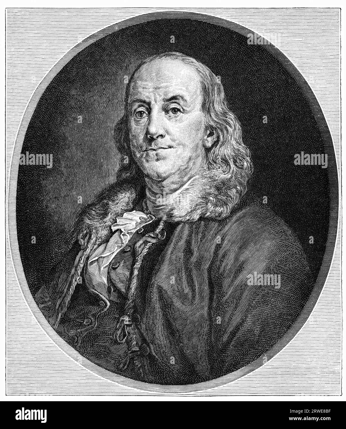 Benjamin Franklin (1706-1790) fut l'un des pères fondateurs des États-Unis. Illustration du magazine Harpers Monthly imprimée en 1883. par Banque D'Images