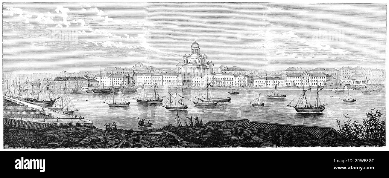 Port de Sourh, Helsinki, Finlande ca. 1866. Gravure par un artiste inconnu du magazine suédois NY Illustrerad Tidning imprimée en 1866 Banque D'Images