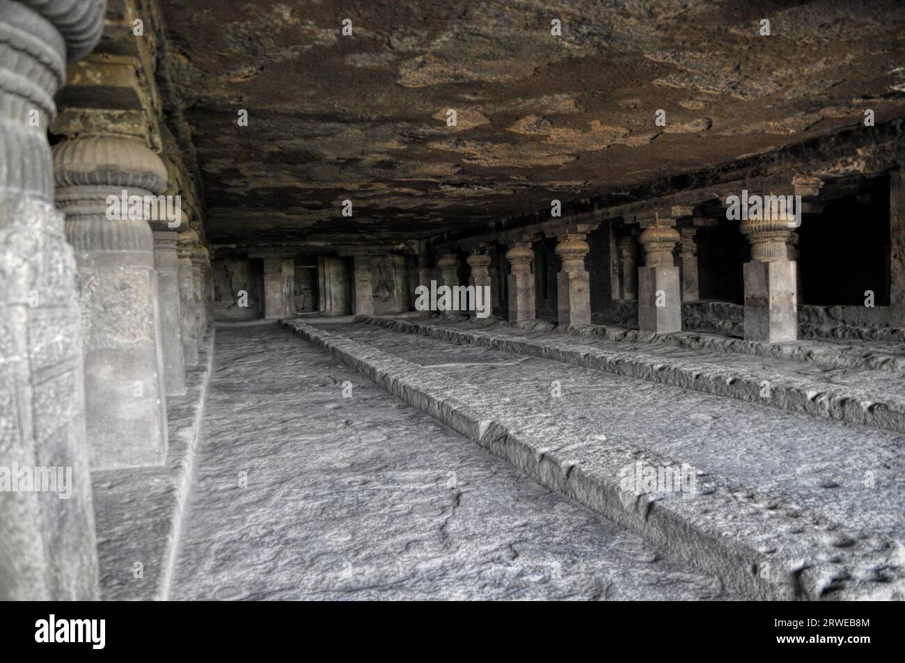 A l'intérieur des grottes d'Ellora, site archéologique unseco en Inde Banque D'Images