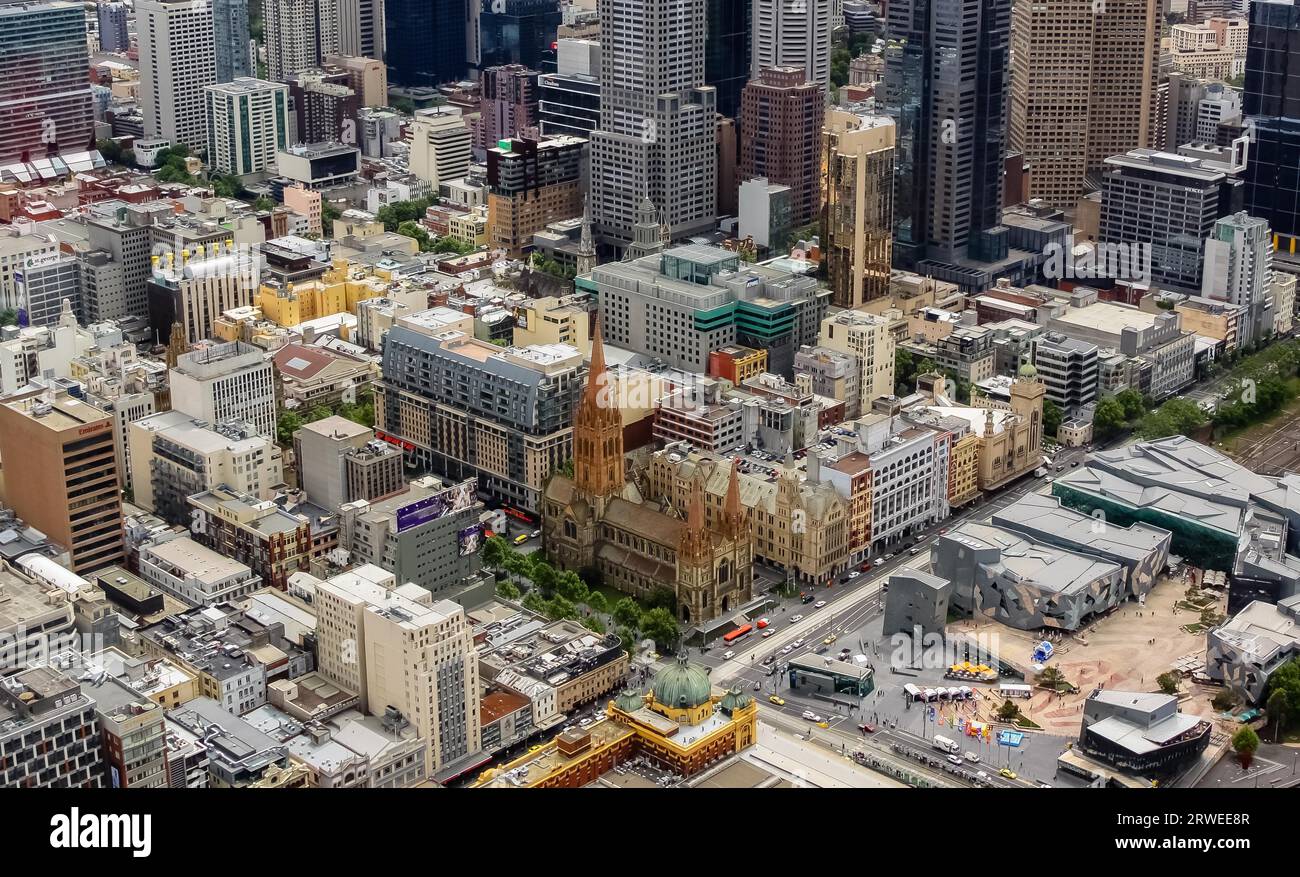 Vue aérienne du centre-ville de Melbourne, la capitale de Victoria, Australie Banque D'Images