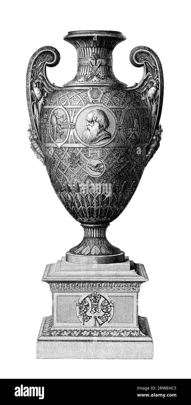 Gravure du 19e siècle représentant le vase Bryant. Pour honorer le poète William Cullen Bryant à l'occasion de son quatre-vingtième anniversaire, en novembre 1874, un groupe de lui Banque D'Images