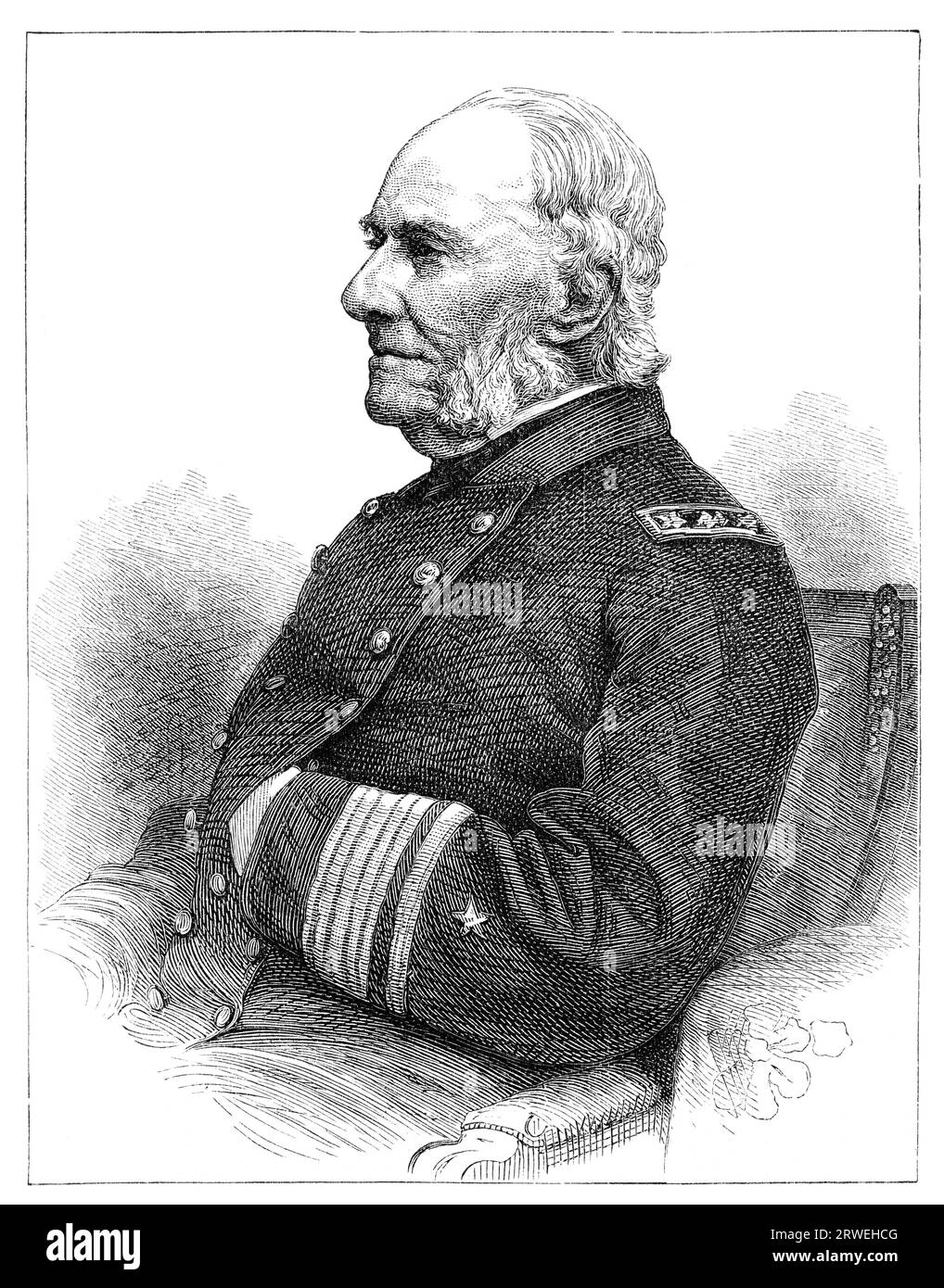 Contre-amiral William Branford Shubrick (31 octobre 1790 ? 27 mai 1874) était un officier de la marine des États-Unis. Image gravée d'un magazine de 1876 Banque D'Images