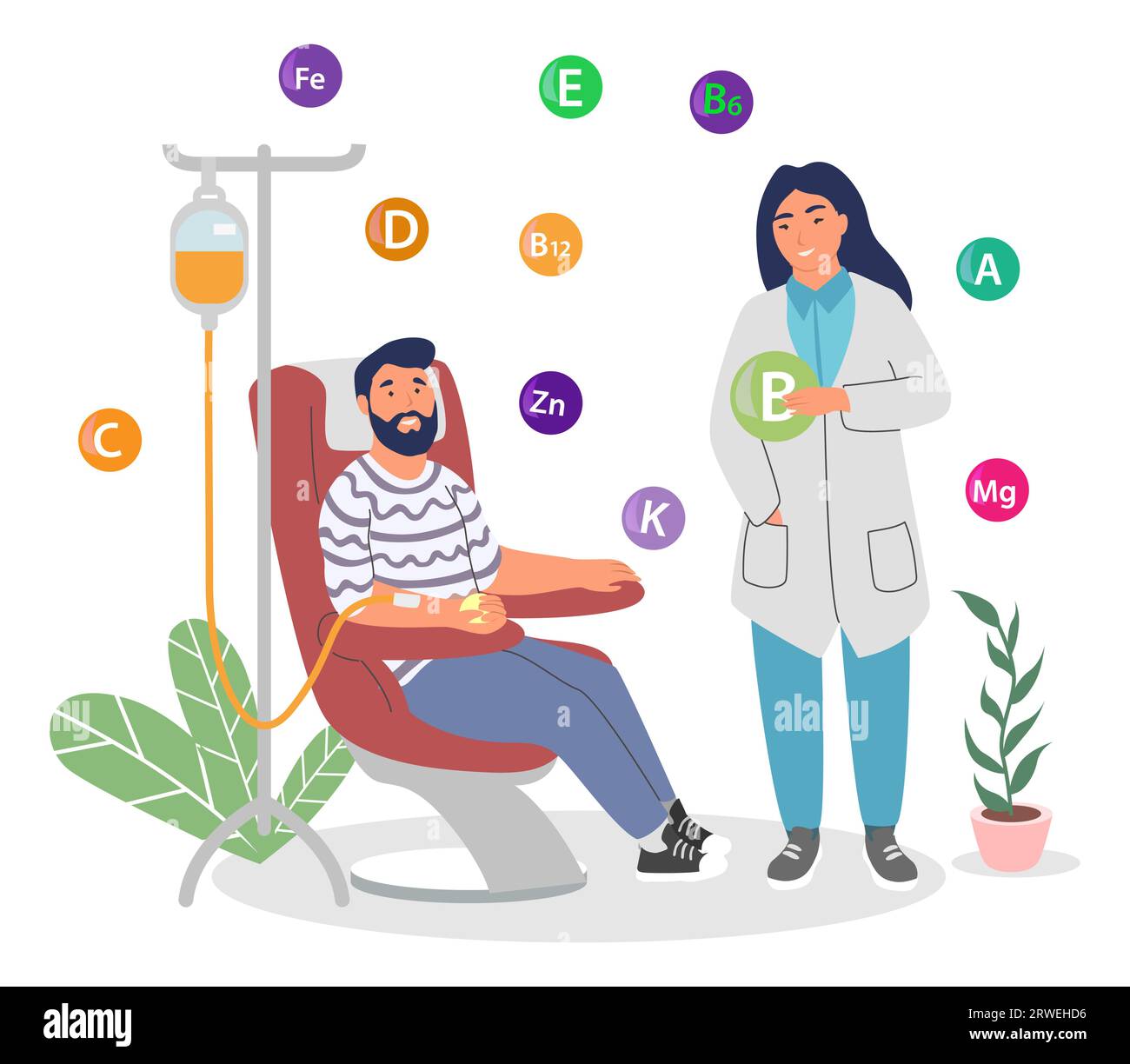 Médecin donnant à un patient masculin une scène de vecteur de goutte-à-goutte intraveineuse de vitamine Illustration de Vecteur