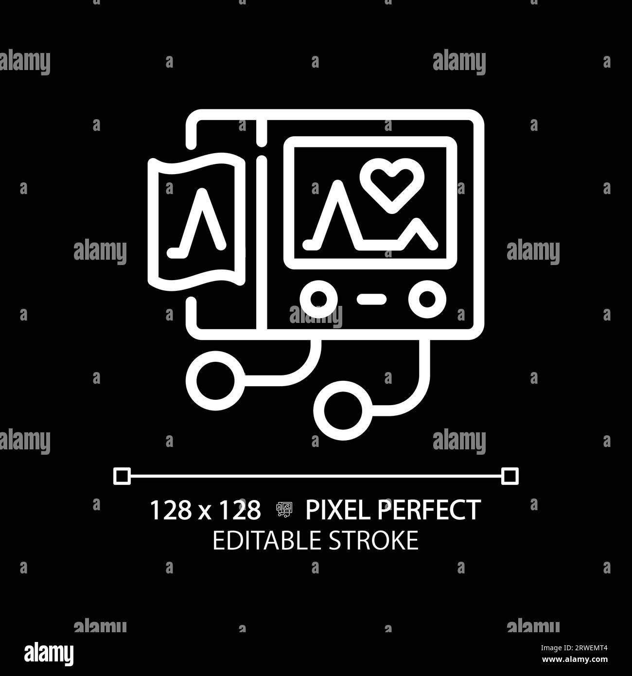 Icône linéaire blanche pixel Perfect de la machine ECG pour le thème sombre Illustration de Vecteur