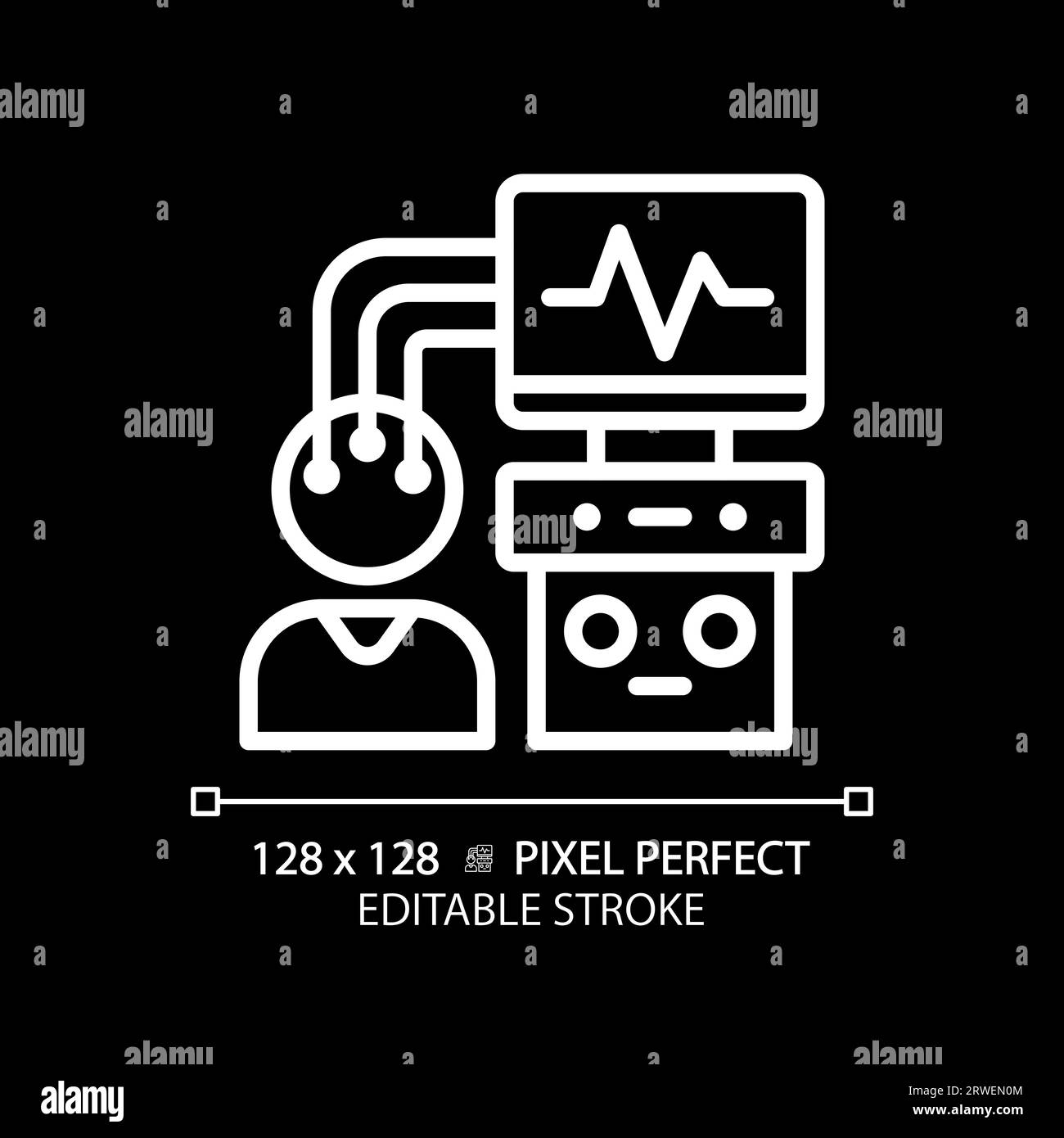 Icône linéaire blanche parfaite de pixel de machine EEG pour le thème sombre Illustration de Vecteur