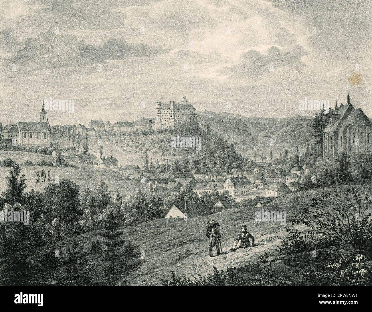 Vue du château de Lettowitz, château de Letovice en Moravie, Moravie, 1838, République tchèque, Historique, reproduction restaurée numériquement de l'original du 19e siècle Banque D'Images