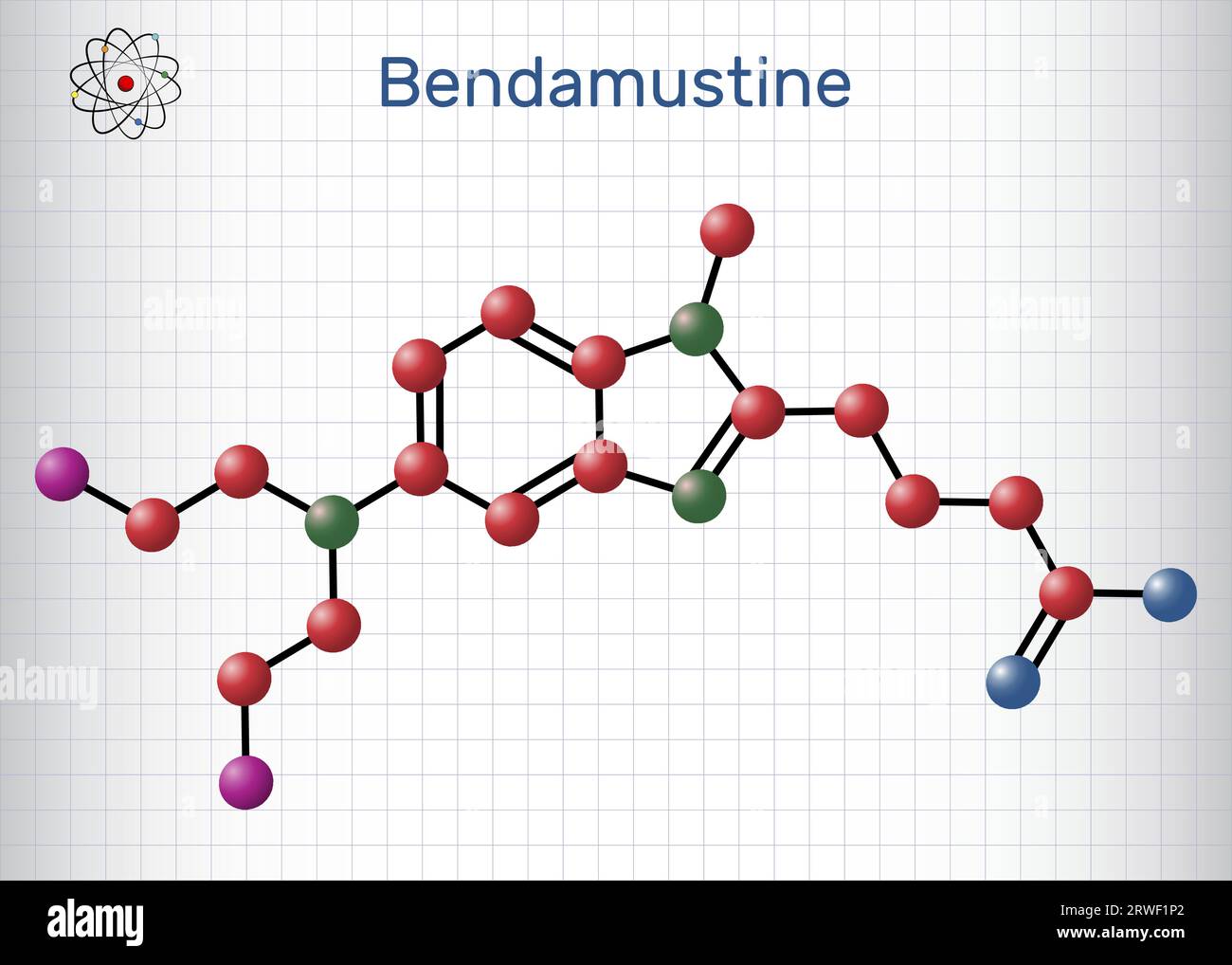 Molécule de bendamustine. C'est un agent alkylant, utilisé dans le