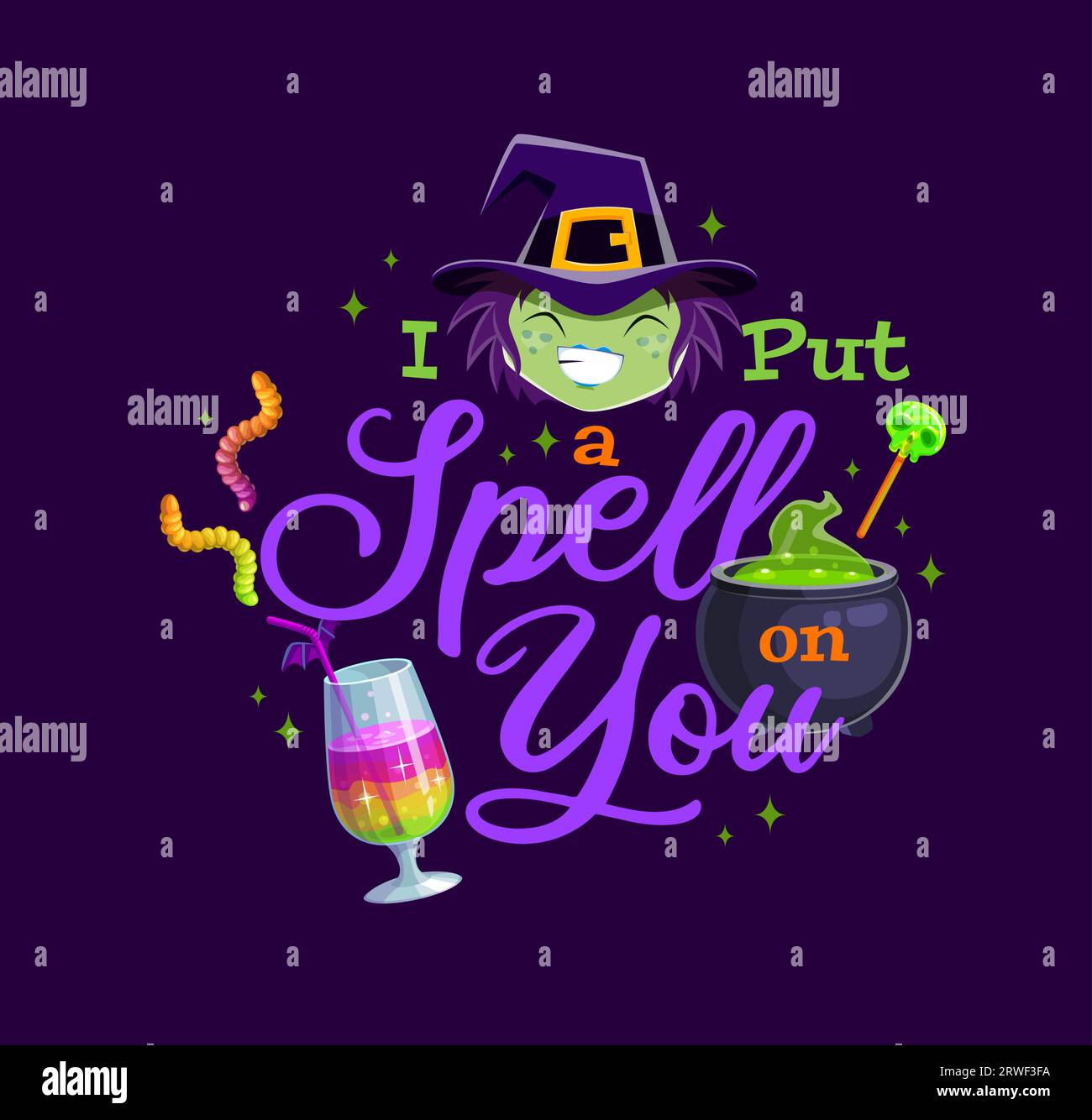 Citation d'Halloween, j'ai mis un sort sur vous avec emoji sorcière de