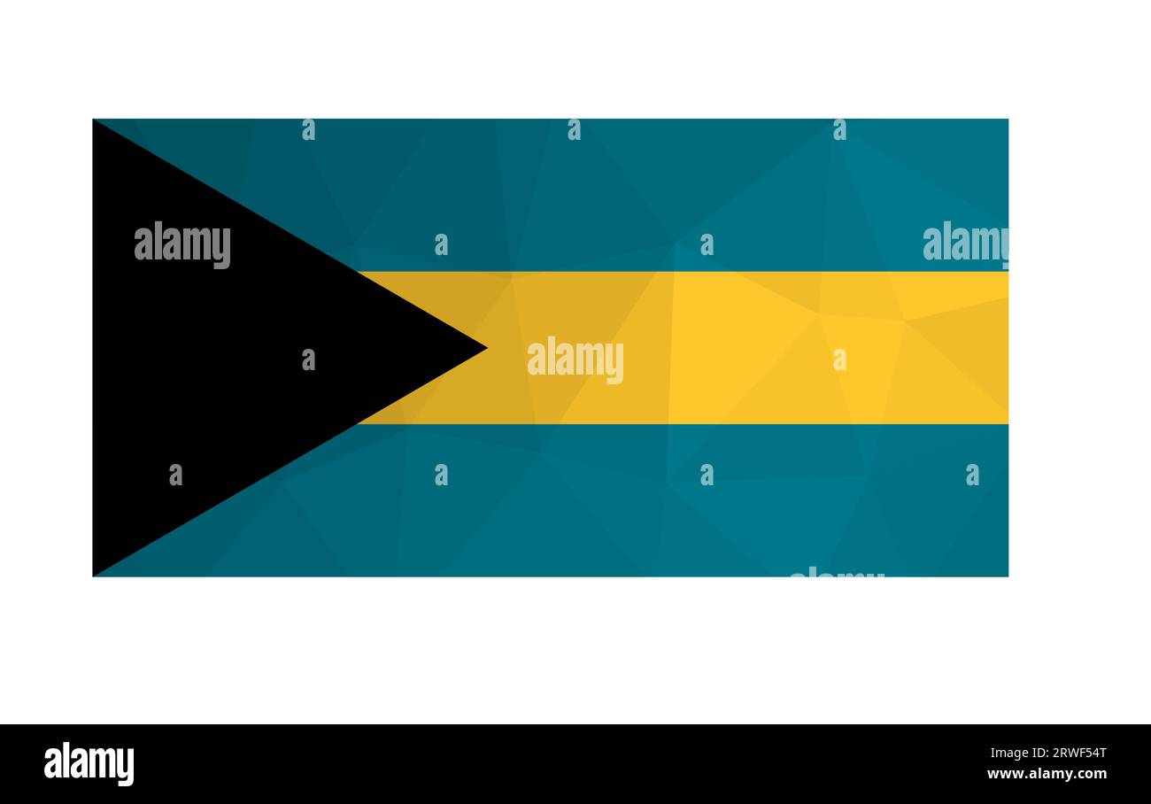 Illustration isolée vectorielle. Drapeau national avec triangle noir, bandes d'aigue-marine et or. Symbole officiel des Bahamas. Design créatif en poly bas Illustration de Vecteur